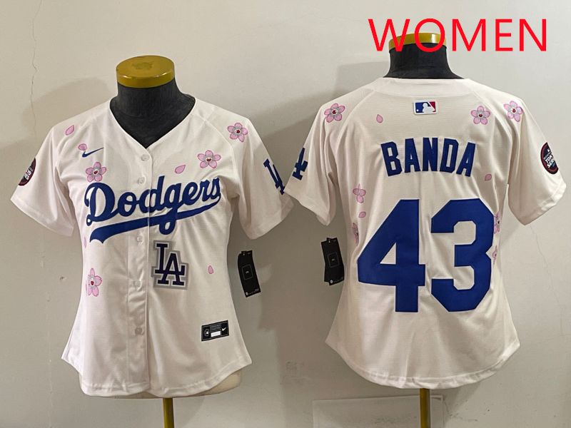 Women Los Angeles Dodgers #43 Banda Cream Sakura Edition 2025 Nike MLB Jersey style 39->women mlb jersey->Women Jersey